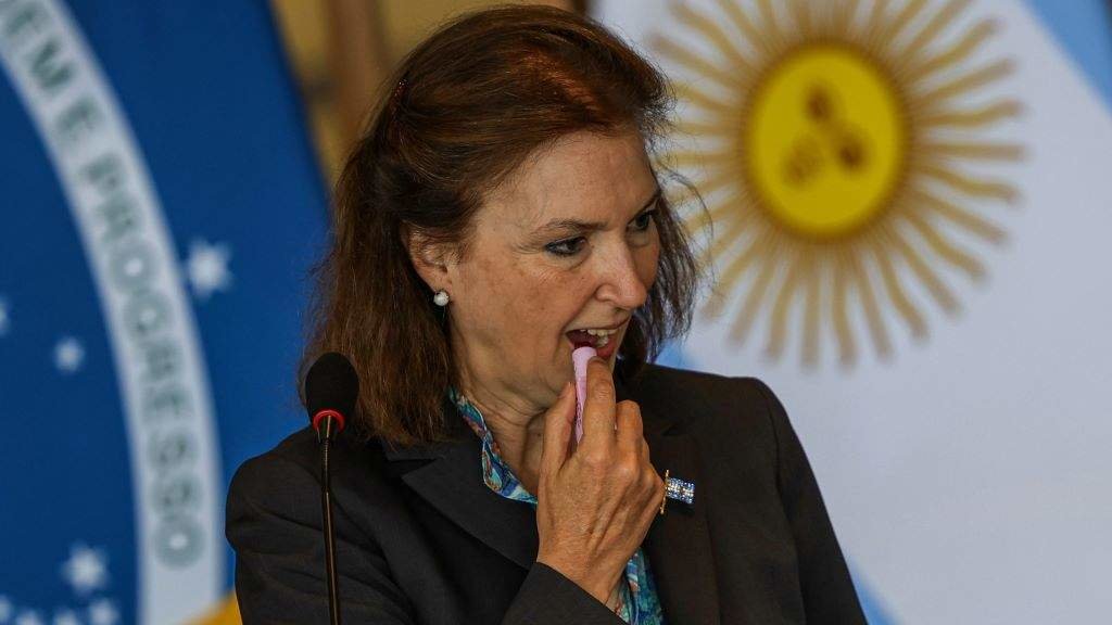 A ministra de Relacións Exteriores de Arxentina, Diana Mondino (Foto: José Cruz / Agencia Brazil / DPA vía Europa Press).