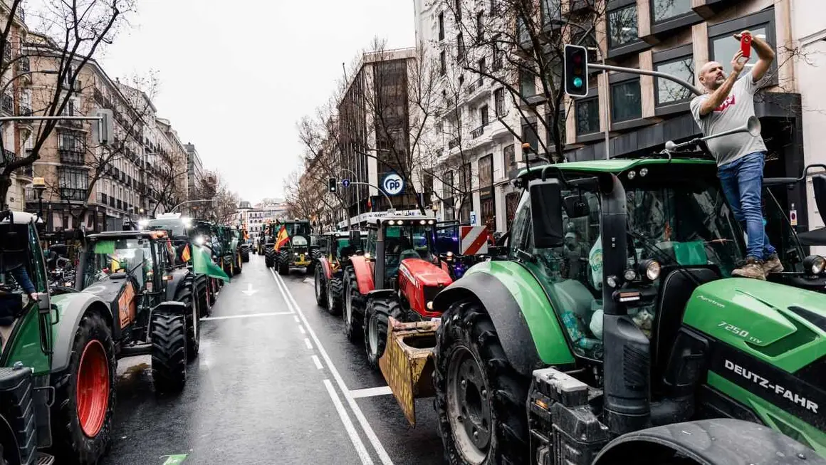 Mobilizaci&oacute;n do sector agrogandeiro en Madrid. (Foto: Carlos Luj&aacute;n / Europa Press)