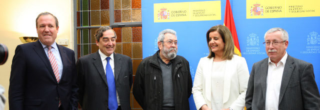 Juan Rosell (patronal), Cándido Méndez (UGT), Fátima Báñez (PP) e Ignacio Fdez Toxo (CCOO)
