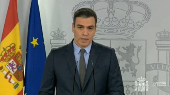 Pedro Sáchez, durante a comparecencia telemática desde a Moncloa.