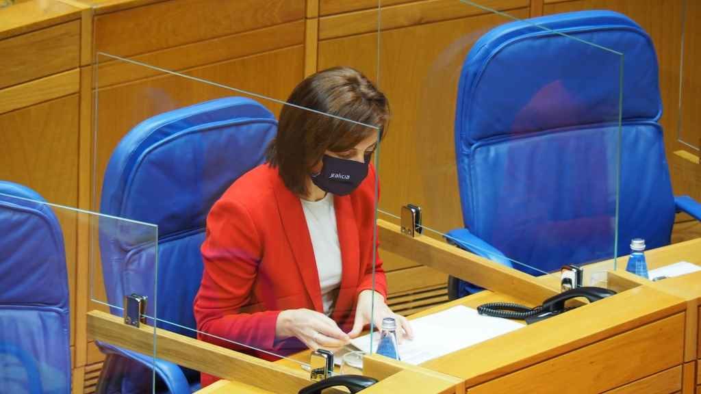 A conselleira de Medio Ambiente do Executivo galego, a popular Ángeles Vázquez, no debate das leis no Parlamento.