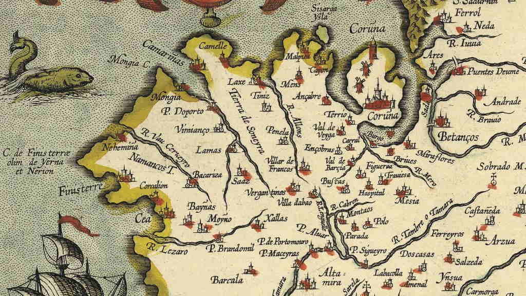 Mapa do reino da Galiza de finais do século XVI ou comezos do XVII elaborado en Amberes por Ioannes Baptista Vrints e Abrahami Ortellii.