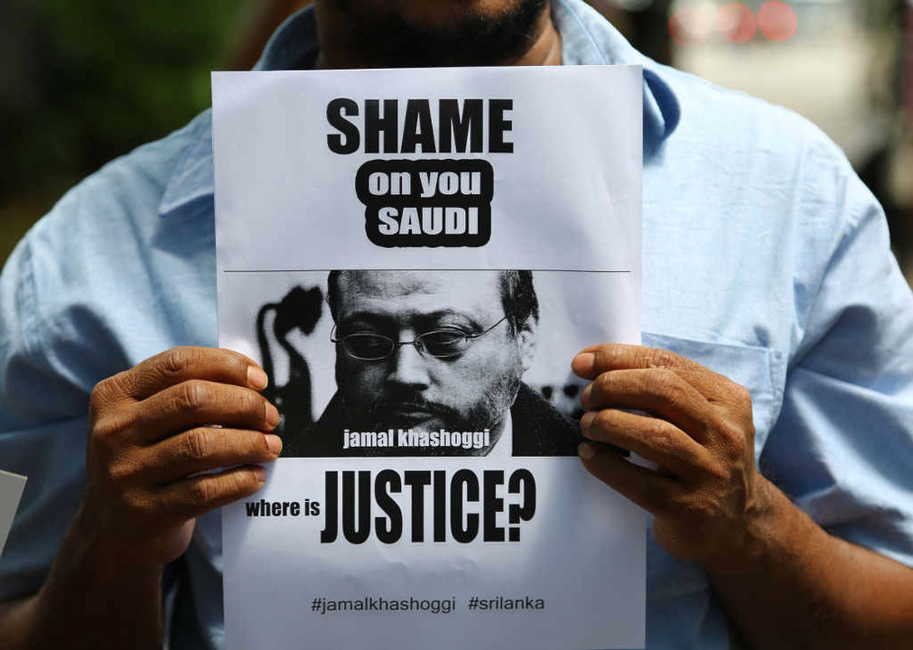 Manifestación en febreiro en Sri Lanka en protesta contra o asasinato de Khashoggi. (Foto: Pradeep Dambarage / Zuma Press / Contactophoto)