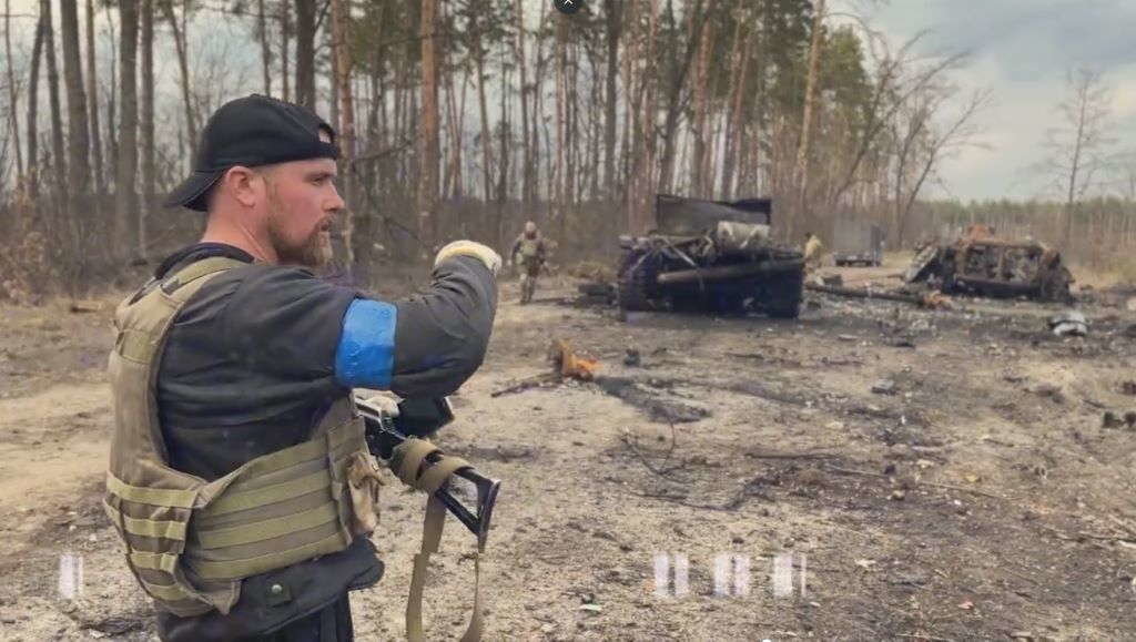 Detalle do vídeo difundido polo Ministerio de Defensa de Ucraína no que informaba dunha emboscada contra tropas rusas.