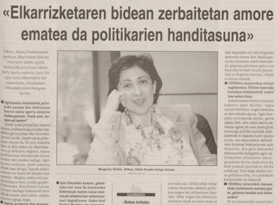Recorte da entrevista realizada a Margarita Robles en 1998. (Foto: Pello Urzelai)
