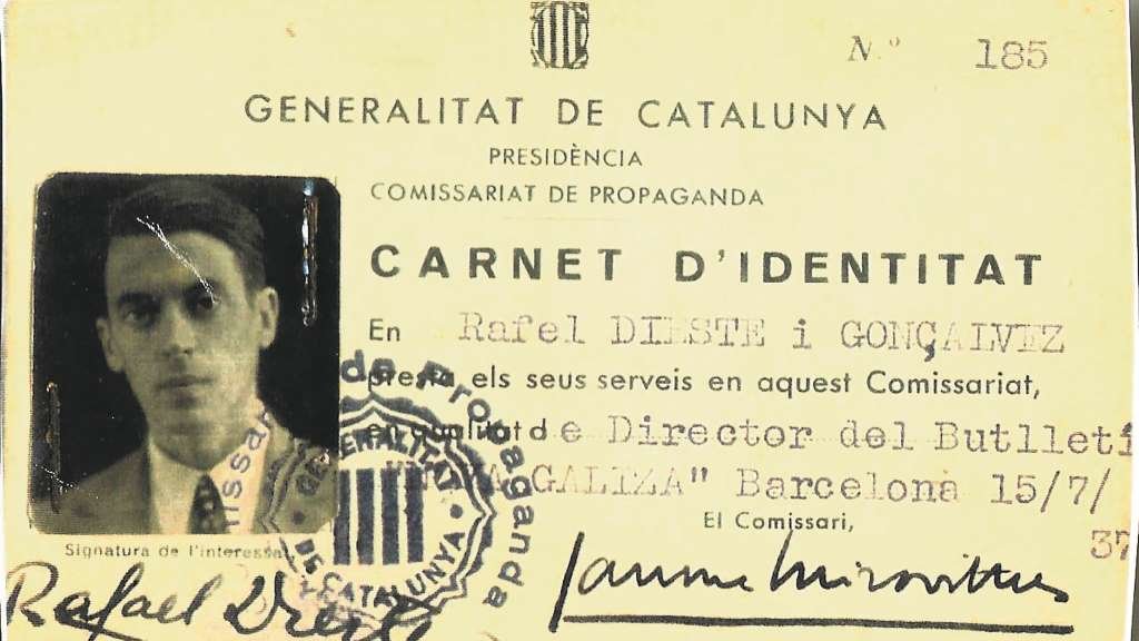 Carné acreditativo de Rafael Dieste como director da revista Nova Galiza en substitución de Castelao.