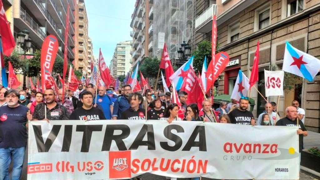 Mobilización do persoal de Vitrasa polas rúas de Vigo, esta quinta feira. (Foto: Nós Diario)