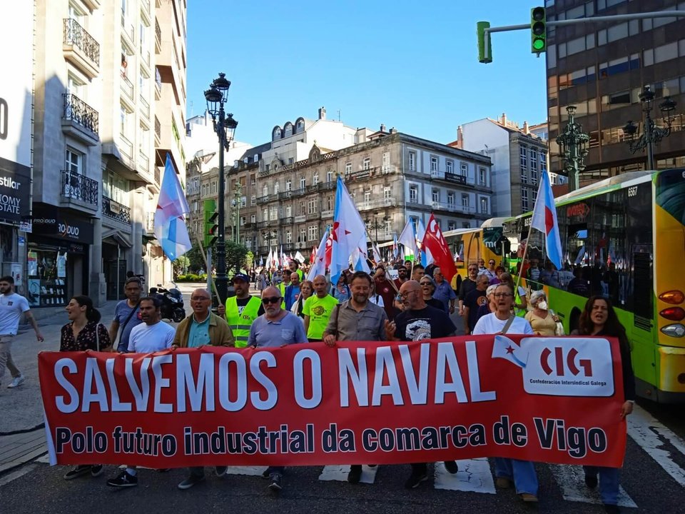 Manifestación desta cuarta feira do sector naval vigués. (Foto: Nós Diario)
