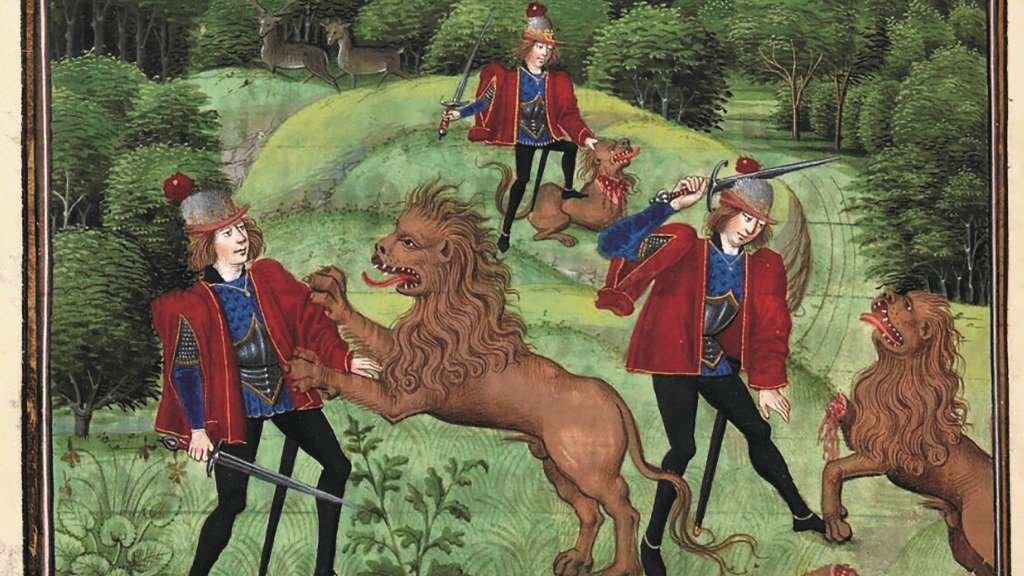 Artus mata un león. (Foto: BnF)