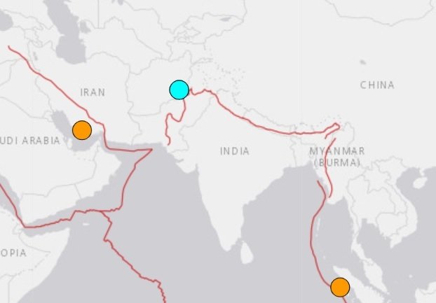 Punto no que tivo lugar o terremoto (en azul). (Foto: Goberno dos EUA)