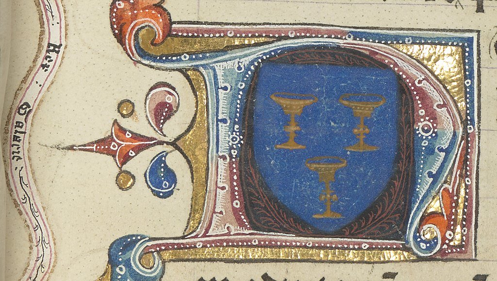 Escudo da Galiza no Sherborne Missal (c. 1399-1407).