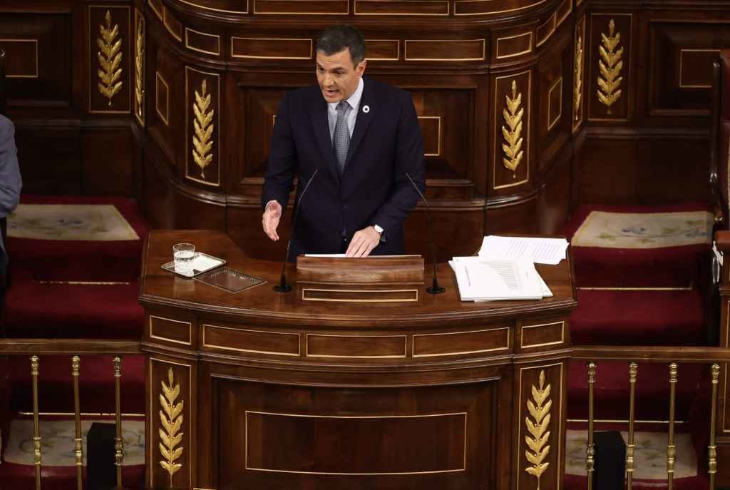 O presidente do Goberno español, Pedro Sánchez, durante o debate desta terza feira. (Foto: Europa Press)