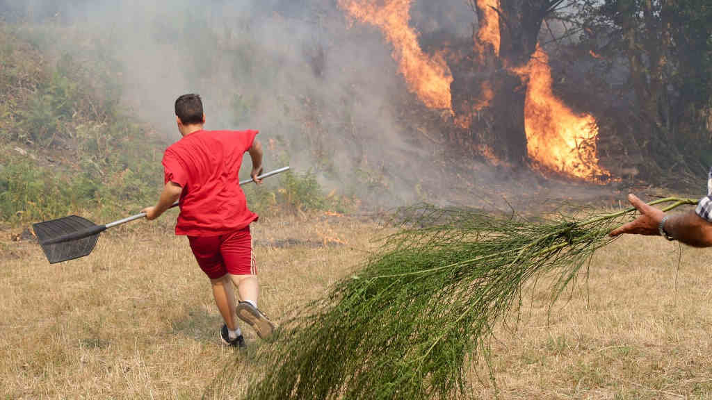 Unha persoa axuda a apagar o fogo de Folgoso do Courel (Foto: Carlos Castro/Europa Press).