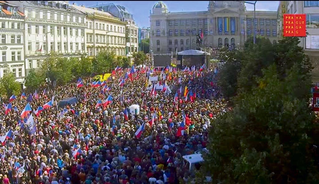 Manifestación en Praga, na República Checa, o 3 de setembro (Foto: Policía da República Checa).