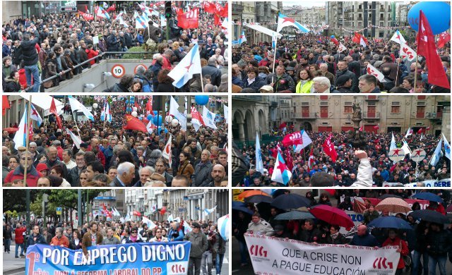 Imaxes das protestas da CIG na Coruña, Compostela e Vigo