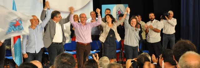 Francisco Jorquera e integrantes da candidatura do BNG no mitin en Tomiño