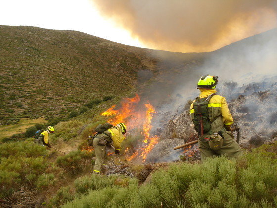 Bombeiros durante un incendio forestal nunha imaxe de arquivo (Foto: Nós Diario).