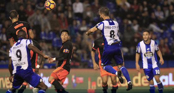 Emre Çolak, gol do Deportivo-Valéncia (1-1), 31 de outubro de 2016
