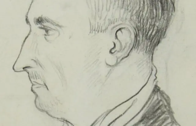 Detalle do retrato de &Aacute;nxel Casal que lle fixo Camilo D&iacute;az Bali&ntilde;o no c&aacute;rcere de Santiago