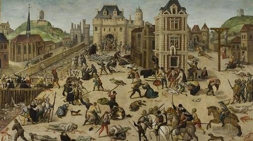 Representación da matanza de San Bernardo en Flandres polas tropas españolas do duque de de Alba.
