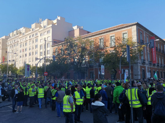 [Imaxe: Cedida] Manifestación en defensa da central térmica das Pontes diante do Congreso en Madrid