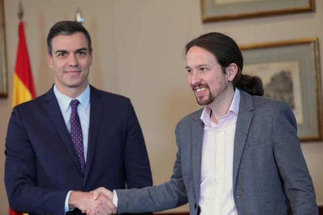 Pedro Sánchez e Pablo Iglesias cando anunicaron o preacordo. Foto de arquivo (EP)
