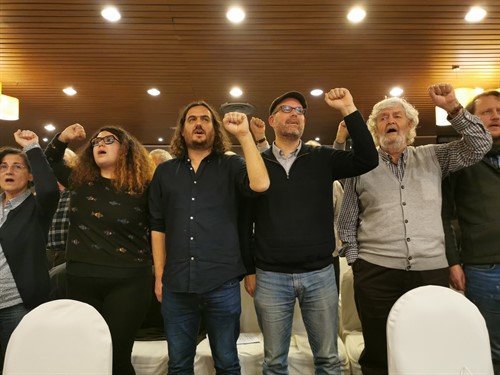 Oriana Méndez, Antón Sánchez, Martiño Noriega e Xosé Manuel Beiras na última asemblea de Anova (Europa Press)