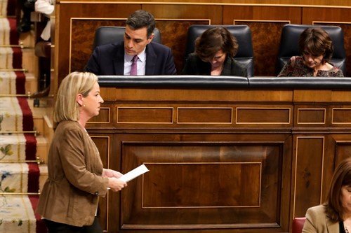 A deputada de CC, Ana Oramas, pasa diante de Pedro Sánchez (Europa Press)