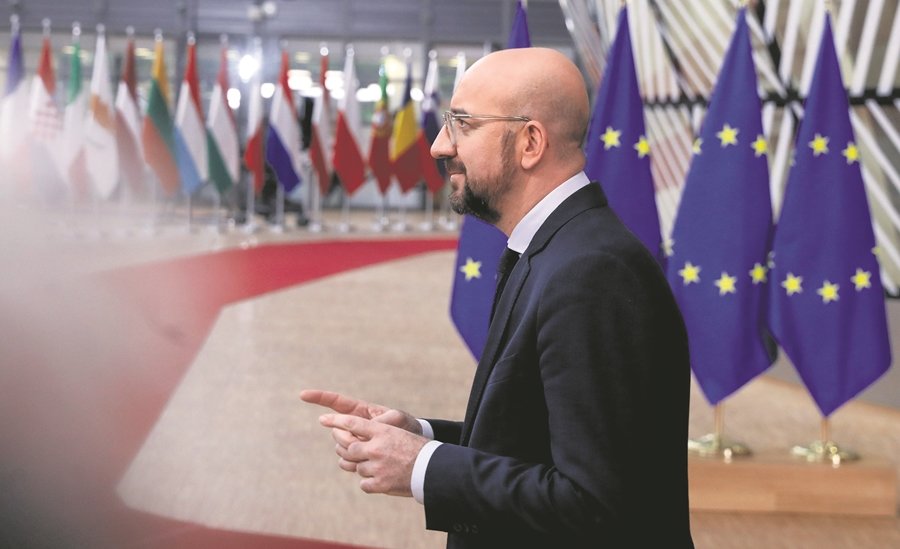 20 February 2020, Belgium, Brussels: European Council President Charles Michel speaks with the media representatives ahead of the start of an extraordinary EU summit meeting on the European Budget. Photo: Thierry Roge/BELGA/dpa
ONLY FOR USE IN SPAIN

20 February 2020, Belgium, Brussels: European Council President Charles Michel speaks with the media representatives ahead of the start of an extraordinary EU summit meeting on the European Budget. Photo: Thierry Roge/BELGA/dpa

2/20/2020 ONLY FOR USE IN SPAIN