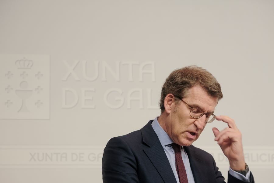 O presidente galego, Alberto Núñez Feixoo, após o Consello da Xunta desta quinta feira (Arxina). 