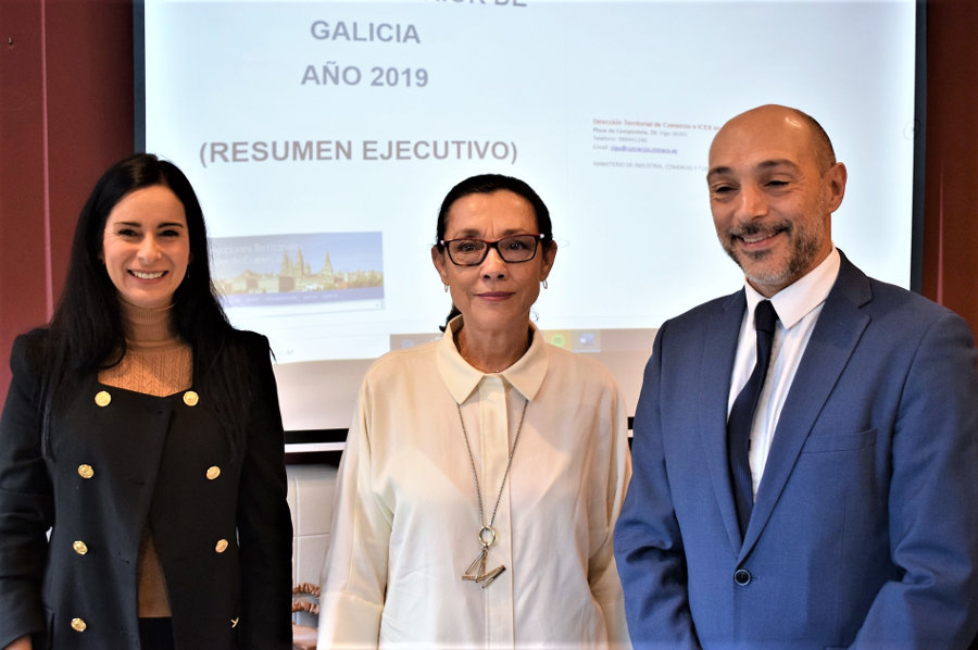 Patricia García, Maica Larriba e Sergio Prieto na presentación do informe do ICEX