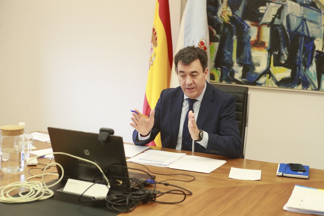 Román Rodríguez na videoconferencia co ministro de Cultura.