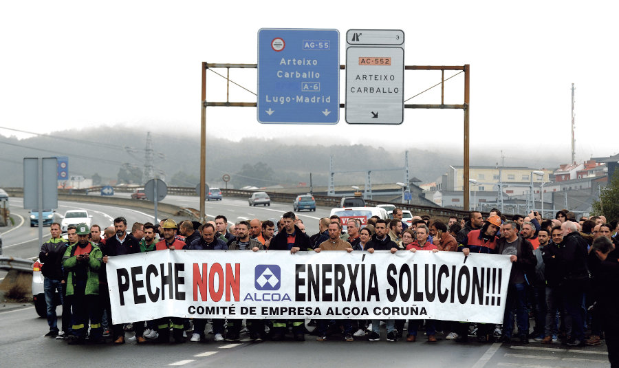 Protesta dos traballadores de Alcoa na Coruña (Europa Press).