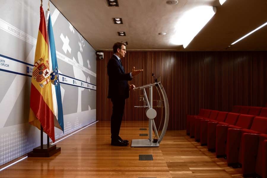 O presidente da Xunta, Alberto Núñez Feixoo en rolda de prensa.