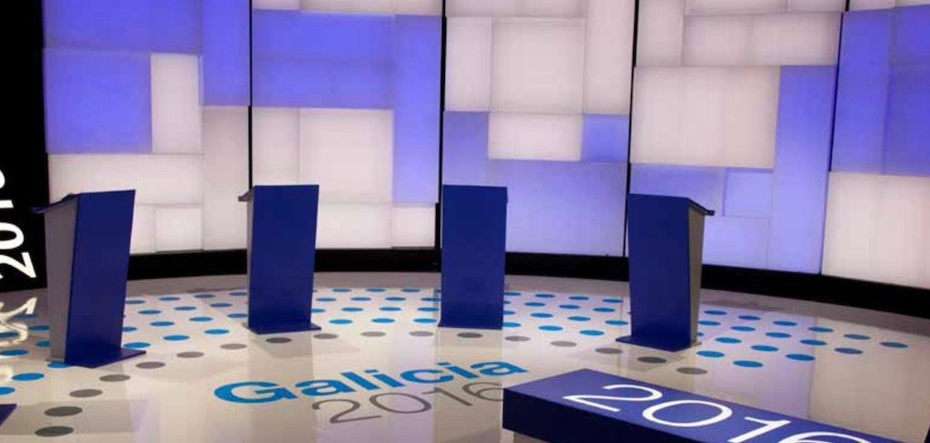 Co confinamento, o papel da televisión é, se cabe, máis importante para a campaña electoral. Na foto, o plató do debate da TVG en 2016. 