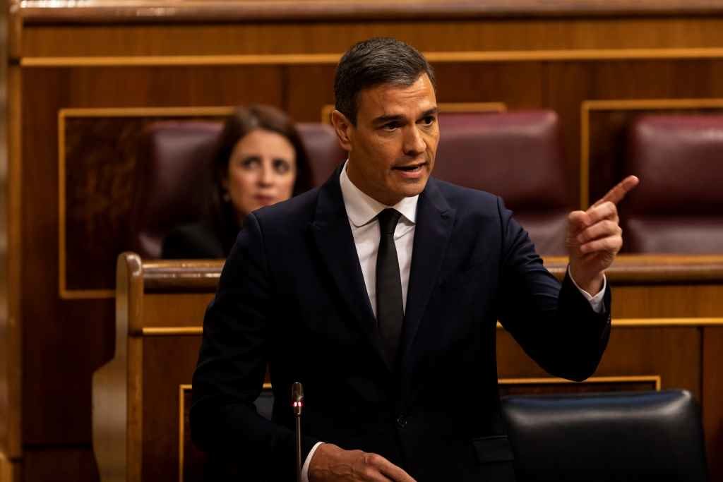 O presidente do Goberno español, Pedro Sánchez, no Congreso durante o debate sobre o sexto decreto do estado de arlama (Imaxe: Pool / EP)