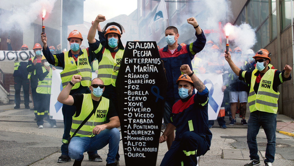 Traballadores de Alcoa na protesta de Foz (Carlos Castro / Europa Press).