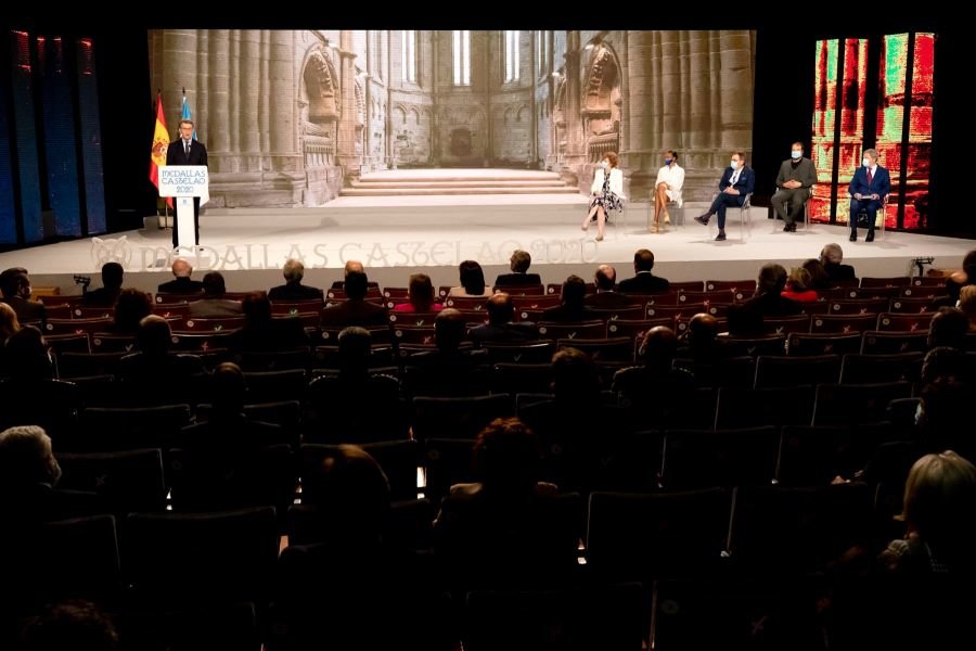 Intervención do presidente da Xunta e candidato do PPdeG Alberto Núñez Feixoo durante a cerimonia das medallas Castelao (Imaxe: Xunta da Galiza).