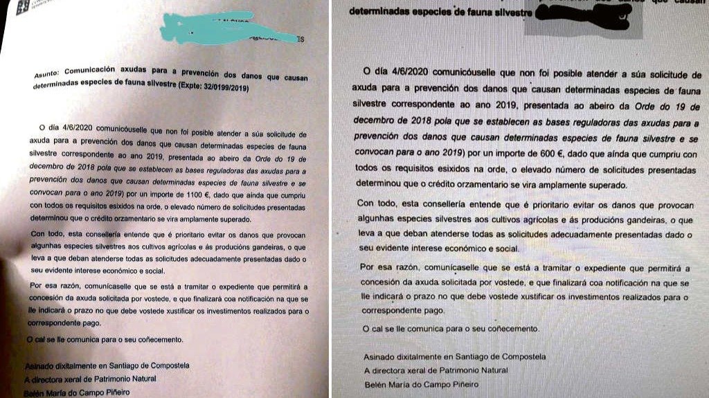 Carta enviada ás explotacións gandeiras pola Consellaría de Medio Rural (Nós Diario)