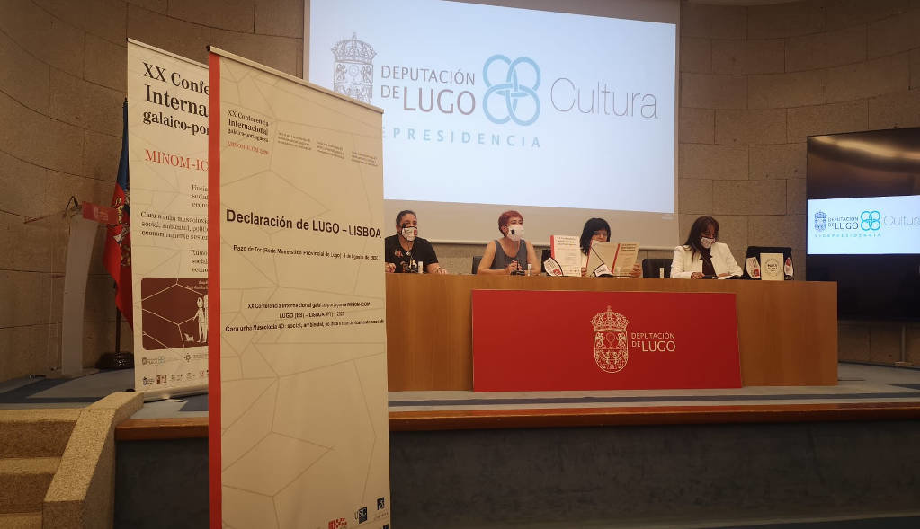 Silvia Blanco, Maite Ferreiro, Encarna Lago e Ana Goy na presentación da Declaración Lugo-Lisboa