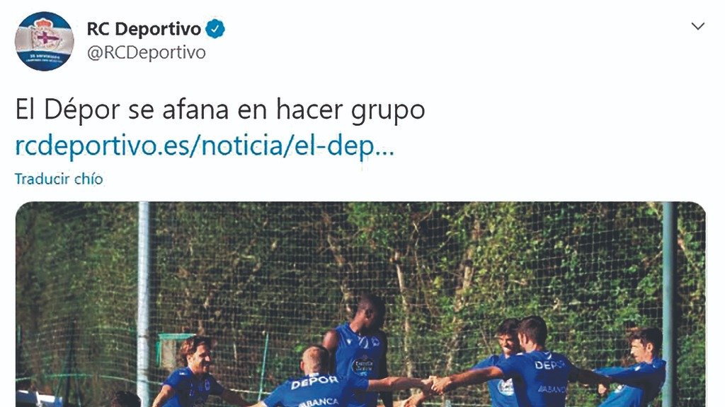 Captura dun chío en castelán do perfil oficial de Twitter do Real Club Deportivo. (Foto: Nós Diario).
