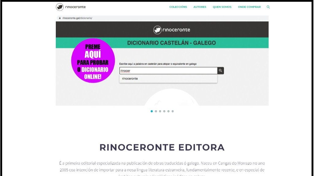 Dicionario castelán-galego dixital de Rinoceronte (Nós Diario)