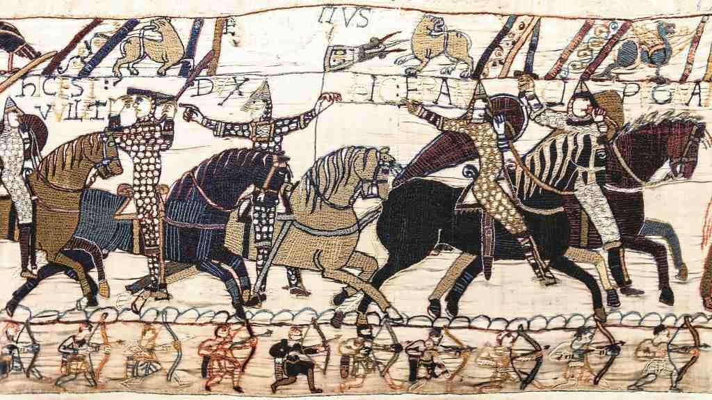 Escena do Tapiz de Bayeaus onde se recrea a batalla de Hastings de 1066.