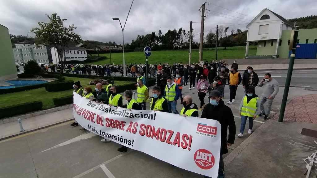 Manifestación dos traballadores e das traballadoras de Siemens Gamesa nas Somozas (Foto: Europa Press).