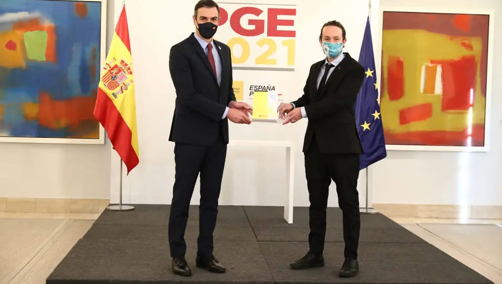 Pedro S&aacute;nchez e Pablo Iglesias orzamentos do Estado foto de La Moncloa