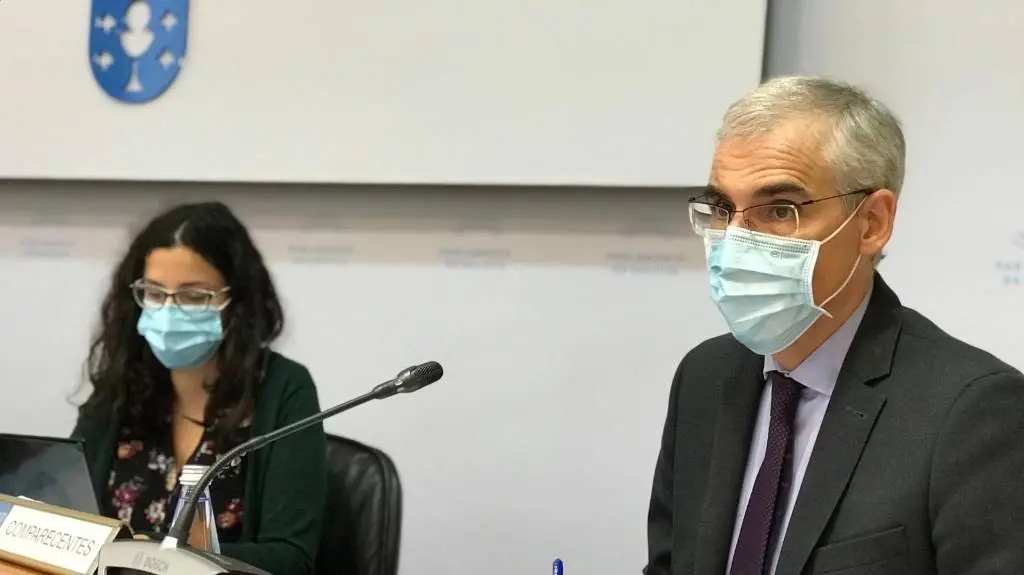 O conselleiro de Econom&iacute;a, Francisco Conde, ao lado da deputada Noa Presas, na comisi&oacute;n de reactivaci&oacute;n.