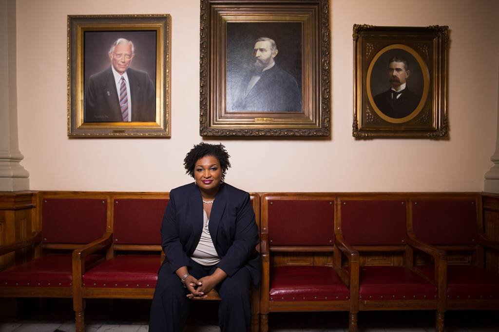 Georgia Rep. Stacey Abrams poses for a portrait at the Georgia State Capitol in Atlanta on Friday, April 7, 2017. Photo by Kevin D. Liles for The New York Times
