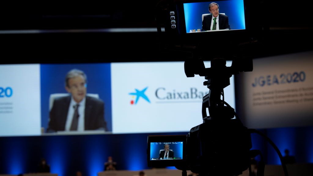 Imaxe da xunta extraordinaria que aprobou a fusión de Caixabank con Bankia. (Foto: Jorge Gil / Europa Press)