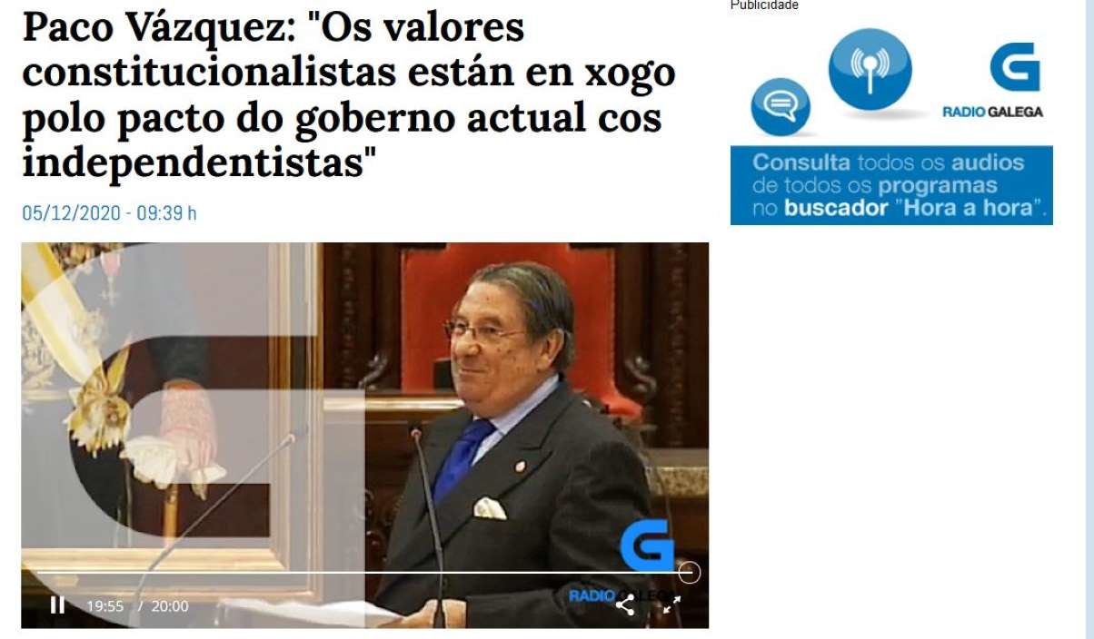 Entrevista en castelán ao ex alcalde da Coruña, Francisco Vázquez, en castelán (Imaxe: Captura).