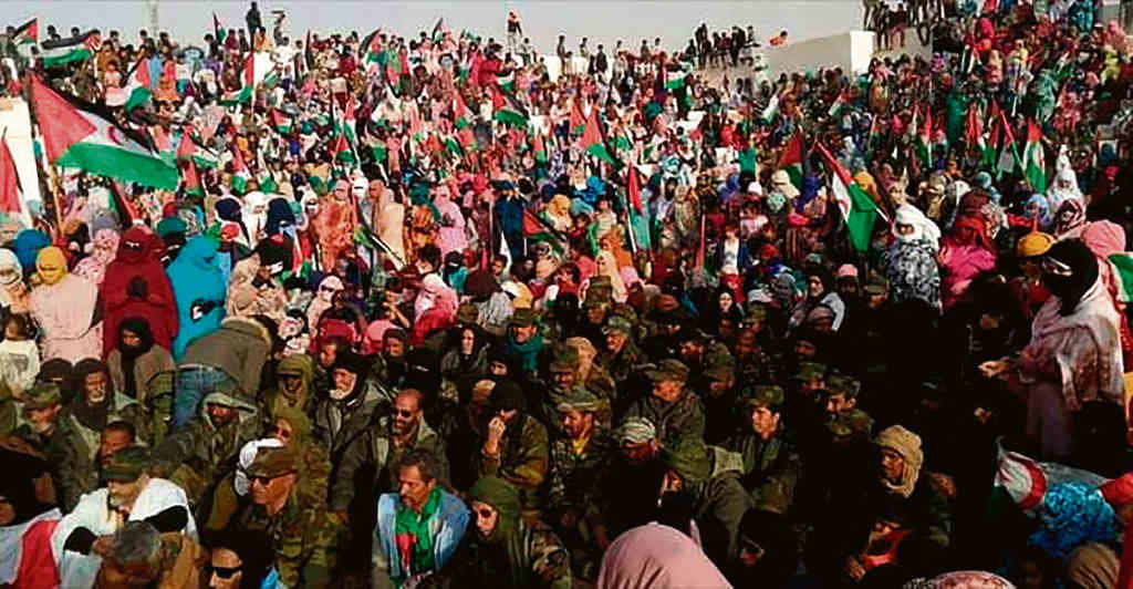 Imaxe da multitude recibindo ás e aos soldados (Salem Mohamed /ECS)